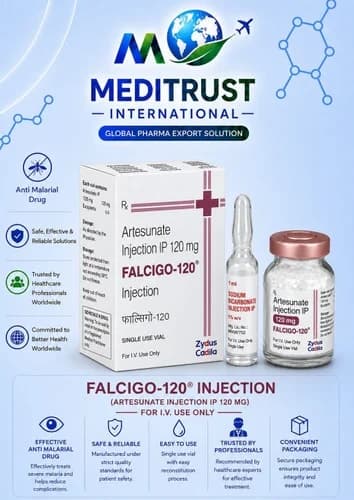 Artesunate Injection IP 120 mg Antimalarial Single Use Vial Box
